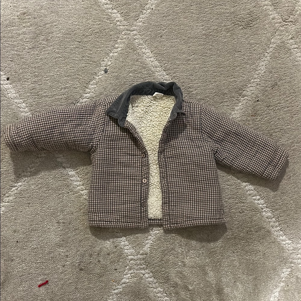 Kids Brown Checkered Jacket with Sherpa Lining